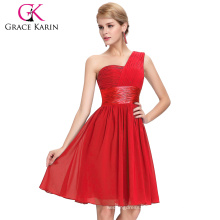 Grace Karin New Model Nice One Shoulder Chiffon Red Short Prom Dress CL4106-1#